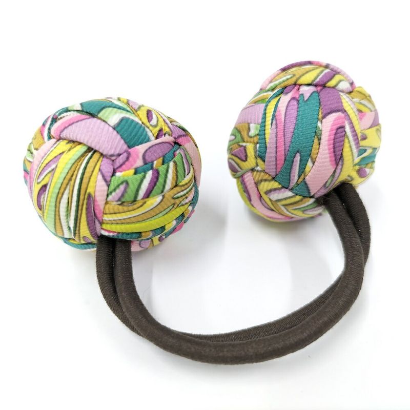 Hermes Hair Tie Scrunchie Pom Cloth Multicolor