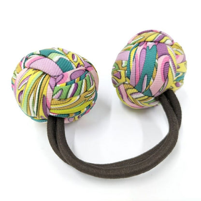 Hermes Hair Tie Scrunchie Pom Cloth Multicolor