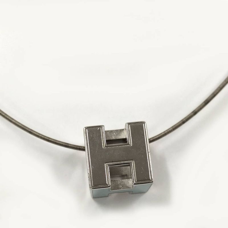 Hermes Cage Ash Cube Necklace Plated Silver