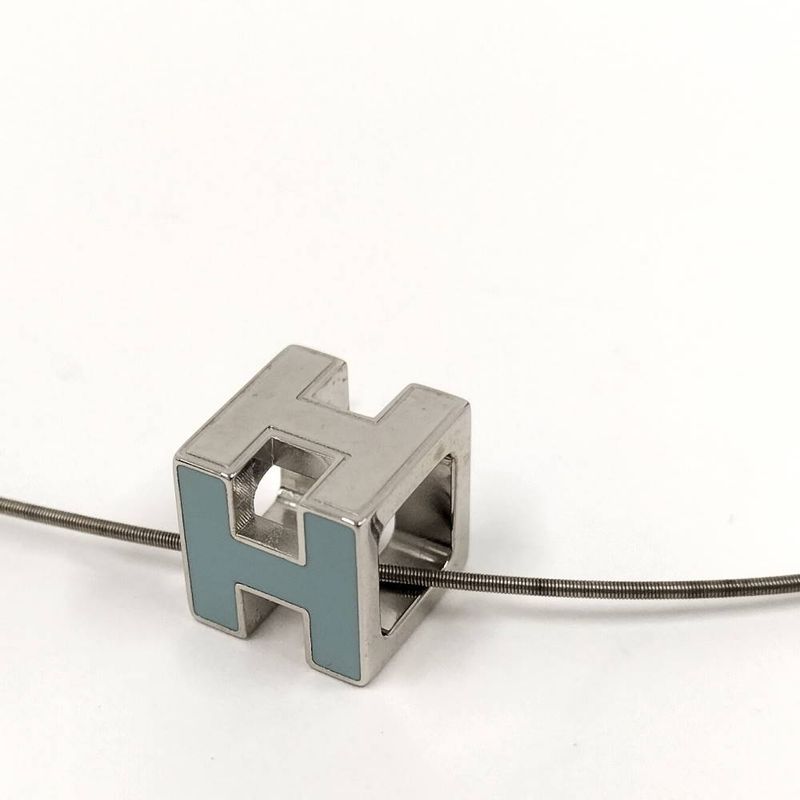 Hermes Cage Ash Cube Necklace Plated Silver