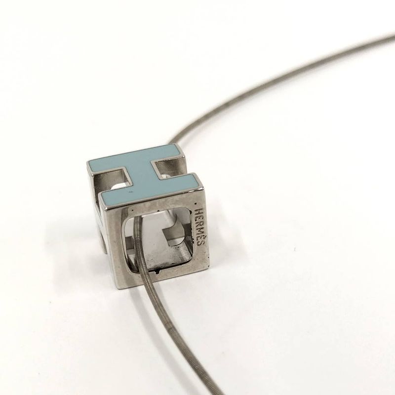 Hermes Cage Ash Cube Necklace Plated Silver