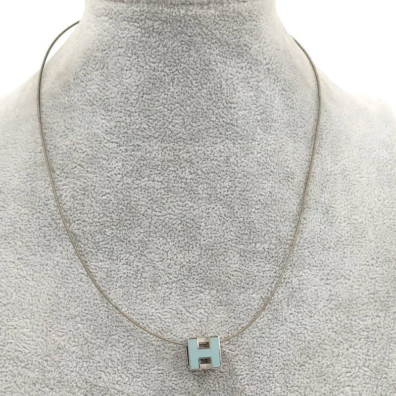 Hermes Cage Ash Cube Necklace Plated Silver