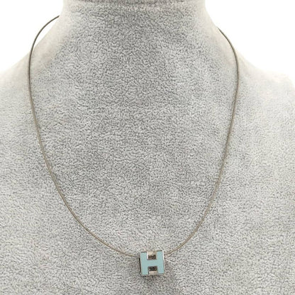 Hermes Cage Ash Cube Necklace Plated Silver