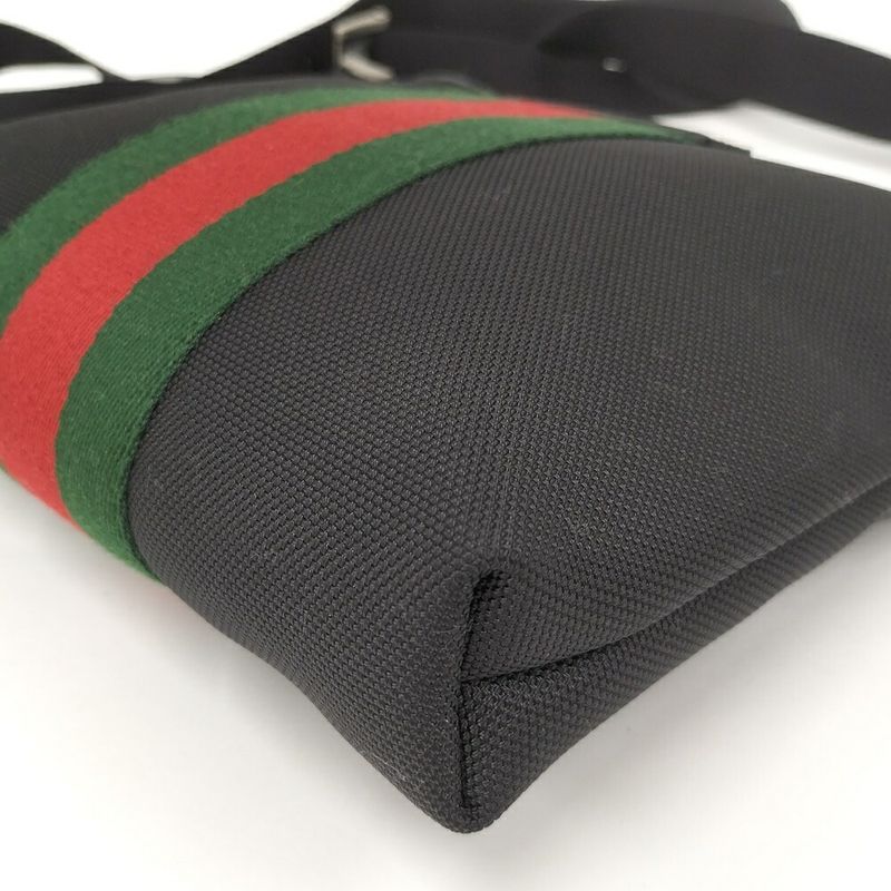 Gucci Shoulder Bag Sherry Line Canvas Leather Black
