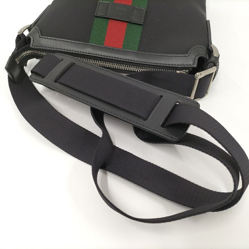 Gucci Shoulder Bag Sherry Line Canvas Leather Black