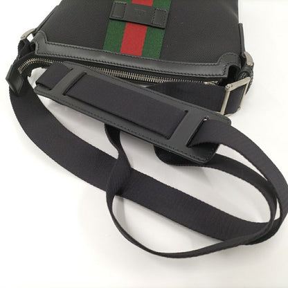 Gucci Shoulder Bag Sherry Line Canvas Leather Black
