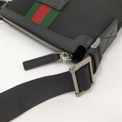 Gucci Shoulder Bag Sherry Line Canvas Leather Black