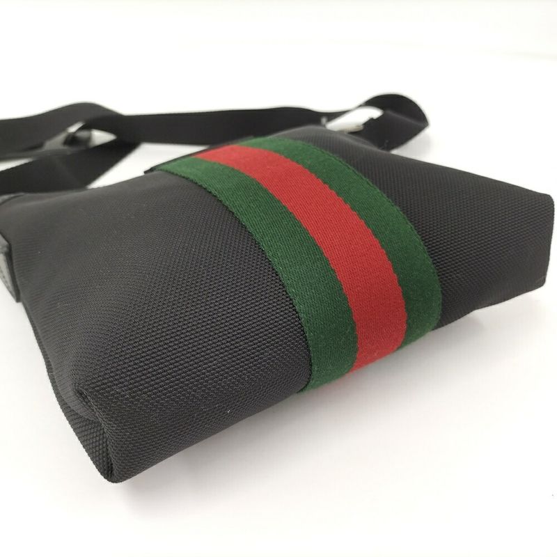Gucci Shoulder Bag Sherry Line Canvas Leather Black