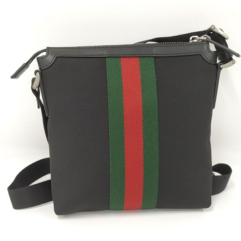 Gucci Shoulder Bag Sherry Line Canvas Leather Black