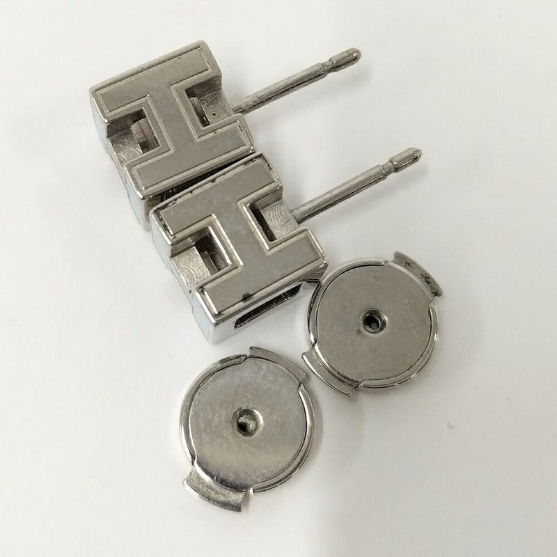 Hermes Cage Ash Cube Earrings Hlogo Blue Silver Plated
