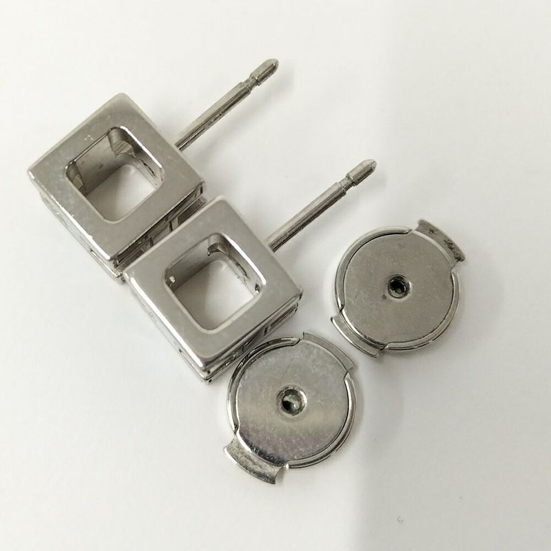 Hermes Cage Ash Cube Earrings Hlogo Blue Silver Plated