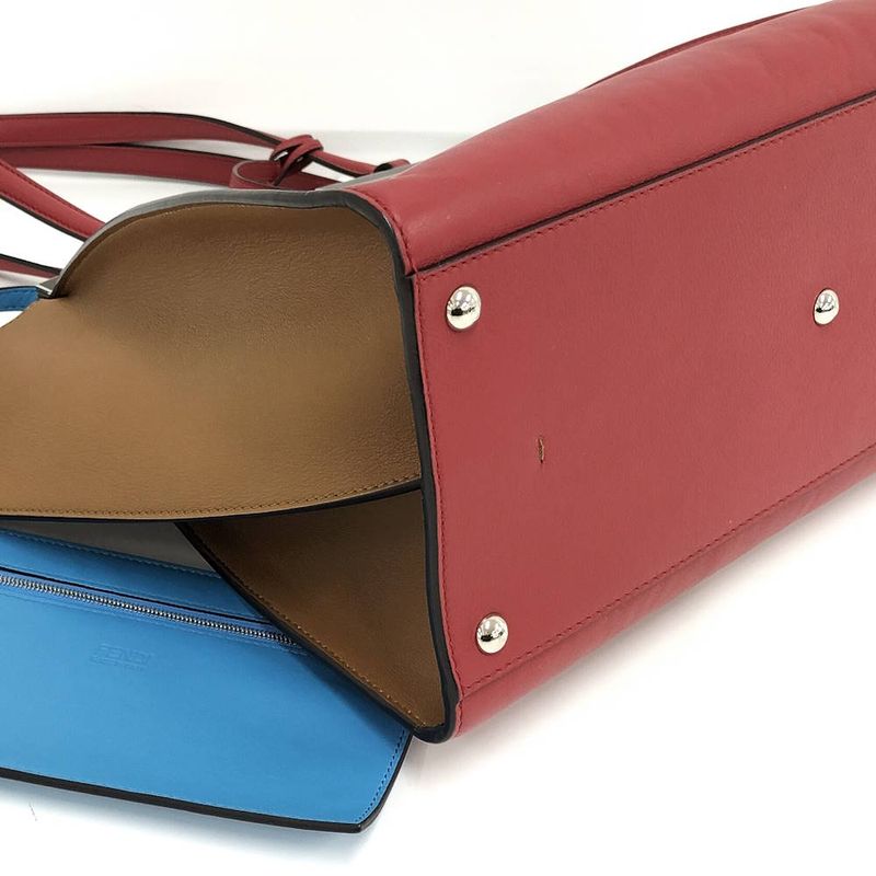 Fendi Troisages Handbag Leather Red Brown