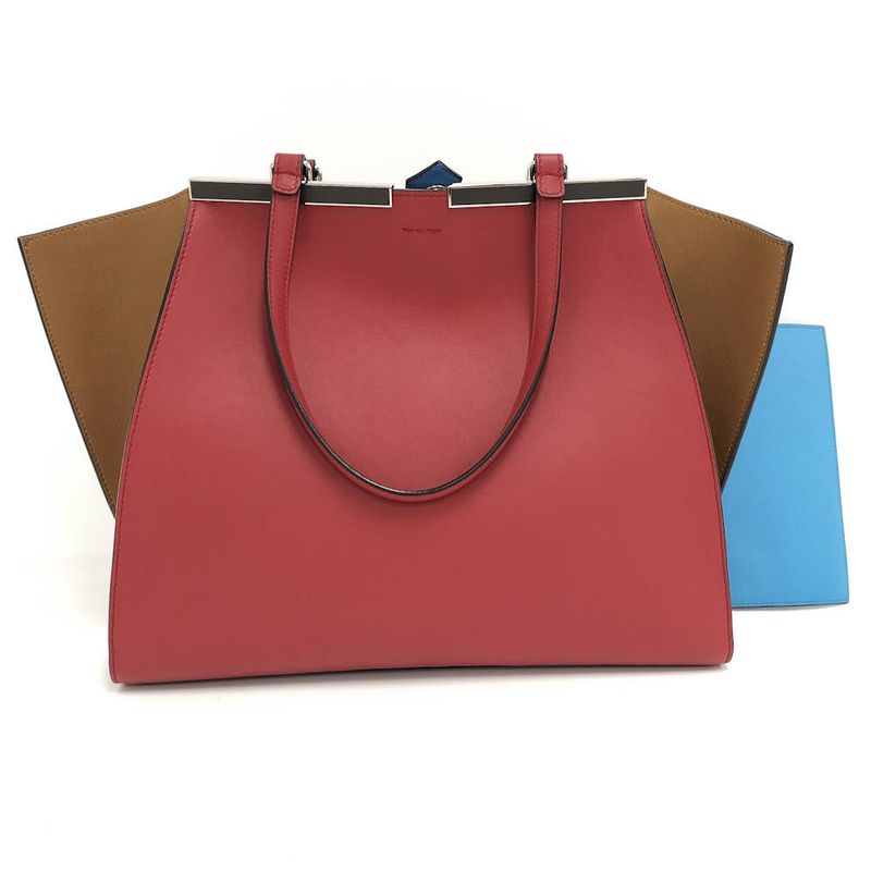 Fendi Troisages Handbag Leather Red Brown