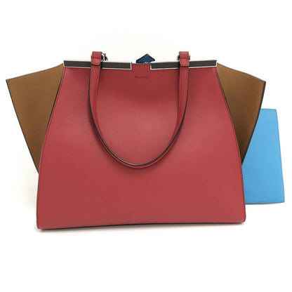 Fendi Troisages Handbag Leather Red Brown