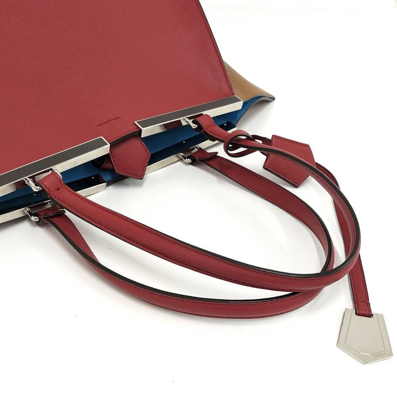 Fendi Troisages Handbag Leather Red Brown