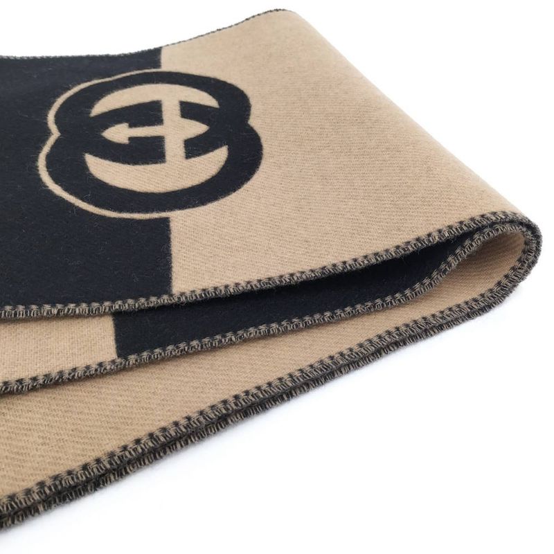Gucci Scarf GG Pattern Cashmere Wool Brown Black