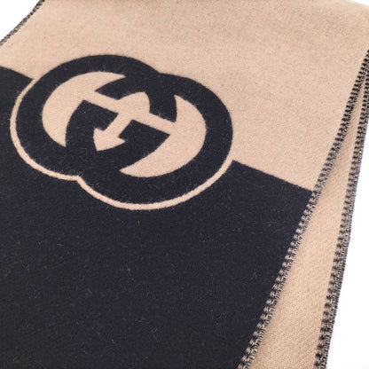 Gucci Scarf GG Pattern Cashmere Wool Brown Black
