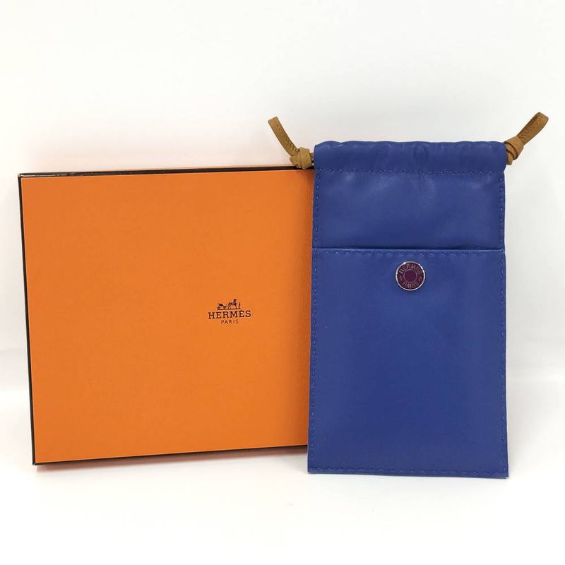 Hermes Pillow Case Pouch Leather Blue