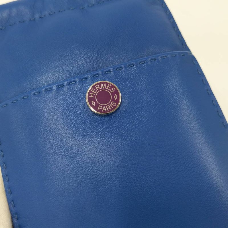 Hermes Pillow Case Pouch Leather Blue