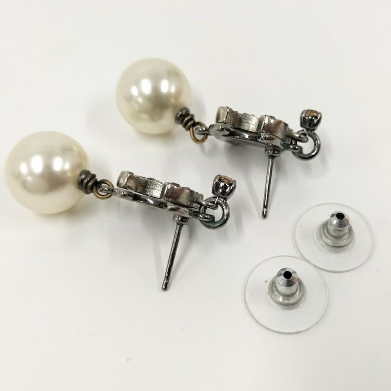 Chanel CC Logo Line Stone Earrings Plated Silver