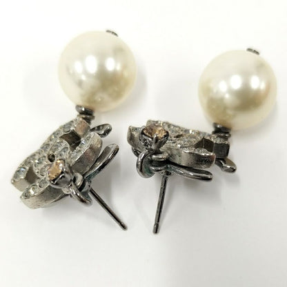 Chanel CC Logo Line Stone Earrings Plated Silver