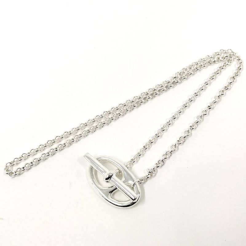 Hermes Chaine D'ancre Bank Necklace Silver