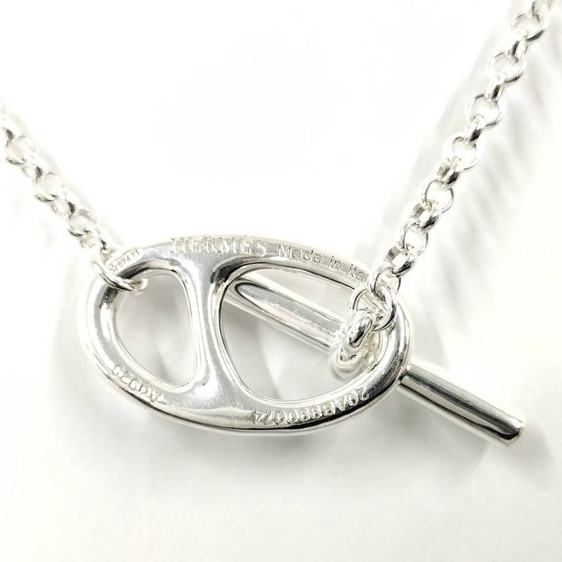 Hermes Chaine D'ancre Bank Necklace Silver