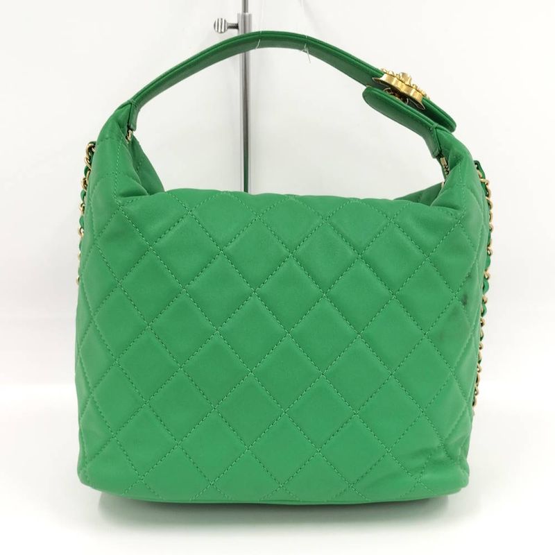 Chanel Hobo 2-Way Shoulder Bag Quilted Lambskin Leather Green