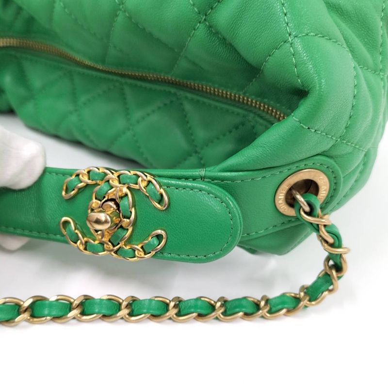 Chanel Hobo 2-Way Shoulder Bag Quilted Lambskin Leather Green