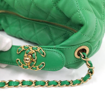 Chanel Hobo 2-Way Shoulder Bag Quilted Lambskin Leather Green