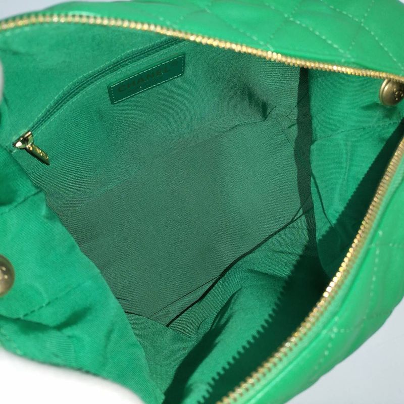 Chanel Hobo 2-Way Shoulder Bag Quilted Lambskin Leather Green