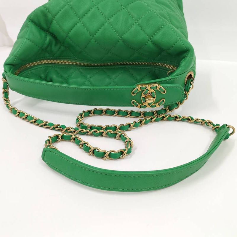 Chanel Hobo 2-Way Shoulder Bag Quilted Lambskin Leather Green