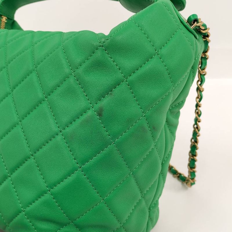 Chanel Hobo 2-Way Shoulder Bag Quilted Lambskin Leather Green
