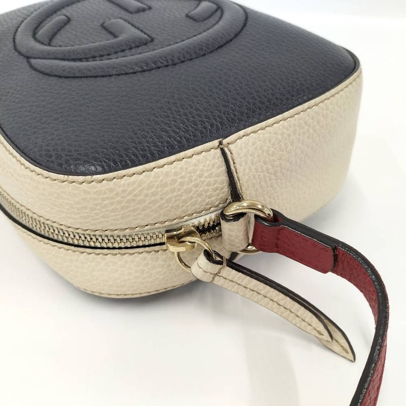 Gucci Soho Shoulder Bag Interlocking Leather Navy Ivory