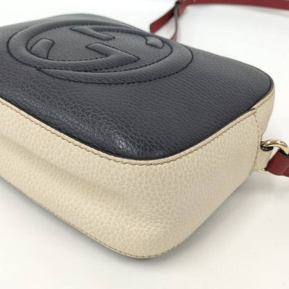 Gucci Soho Shoulder Bag Interlocking Leather Navy Ivory