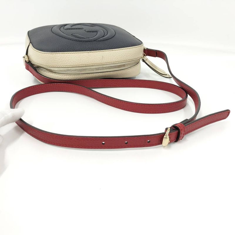 Gucci Soho Shoulder Bag Interlocking Leather Navy Ivory