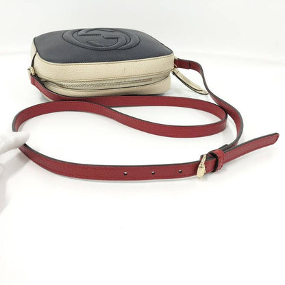 Gucci Soho Shoulder Bag Interlocking Leather Navy Ivory
