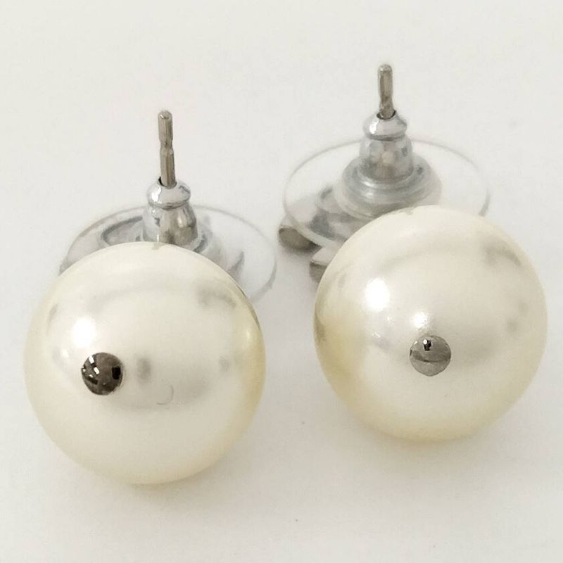Chanel Earrings CC Logo Pearl Plated Silver