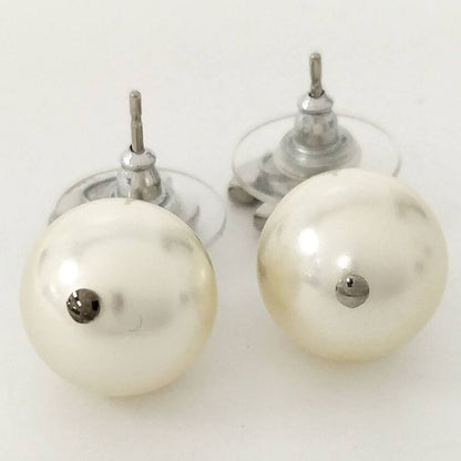 Chanel Earrings CC Logo Pearl Plated Silver