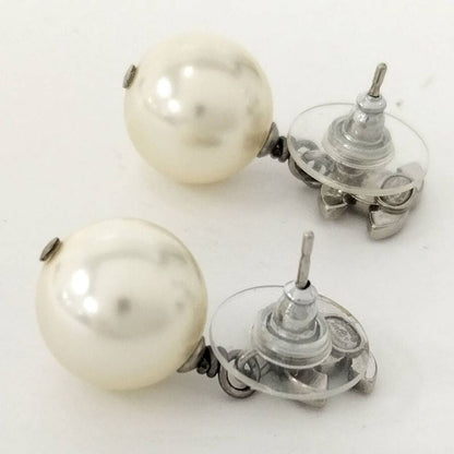 Chanel Earrings CC Logo Pearl Plated Silver