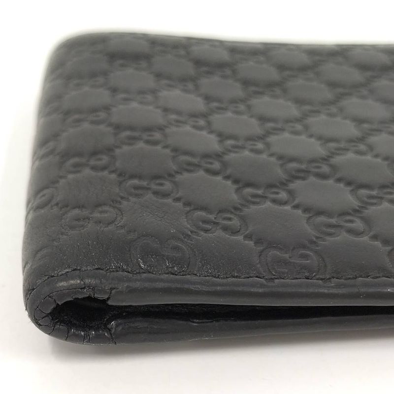 Gucci Bifold Wallet Billfold Micro Guccissima Leather Black
