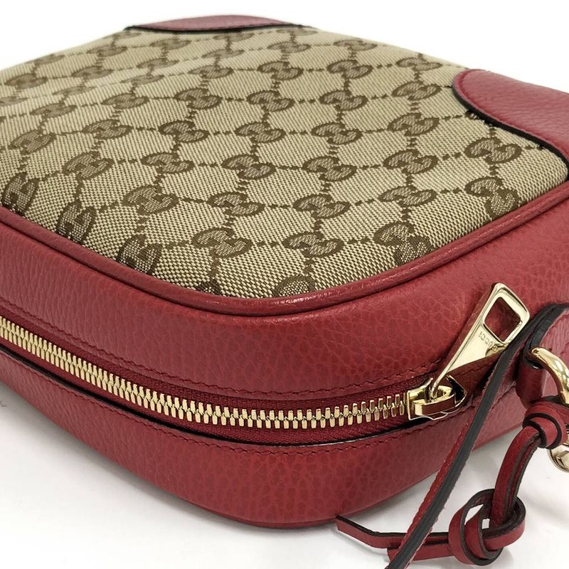 Gucci Shoulder Bag GG Canvas Leather Red Beige