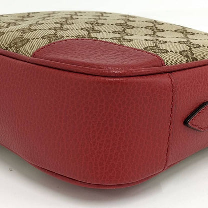 Gucci Shoulder Bag GG Canvas Leather Red Beige
