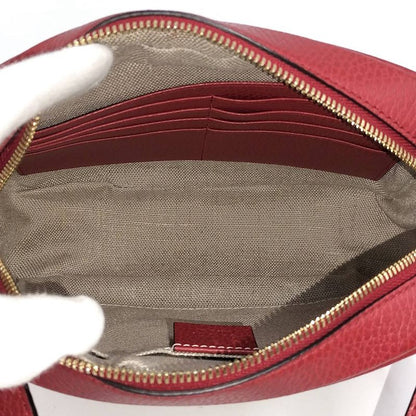 Gucci Shoulder Bag GG Canvas Leather Red Beige