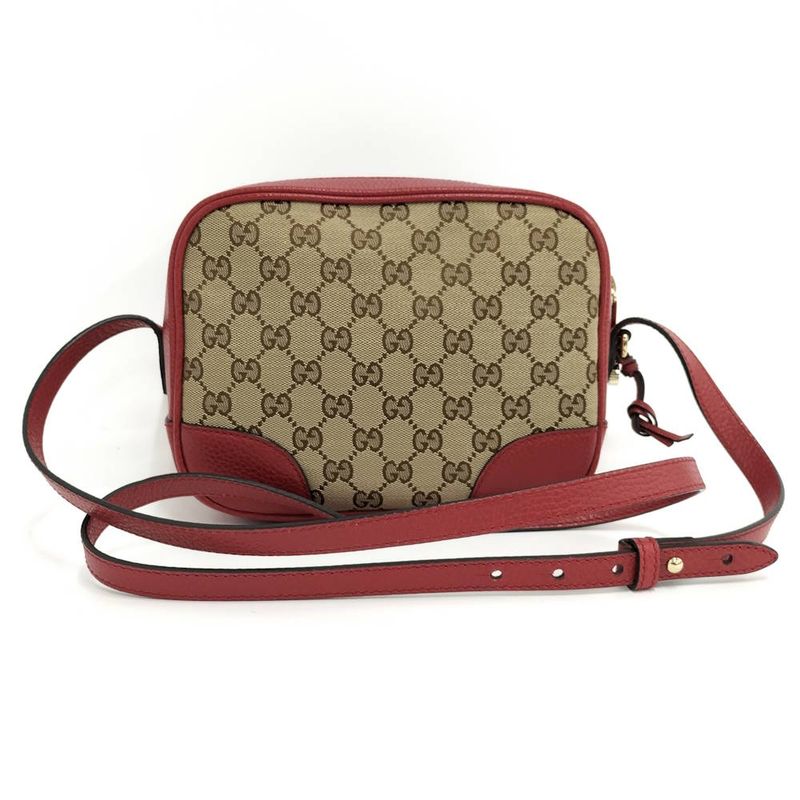 Gucci Shoulder Bag GG Canvas Leather Red Beige