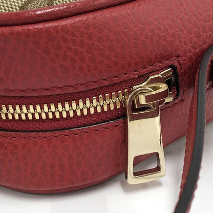 Gucci Shoulder Bag GG Canvas Leather Red Beige