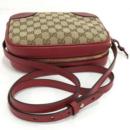 Gucci Shoulder Bag GG Canvas Leather Red Beige