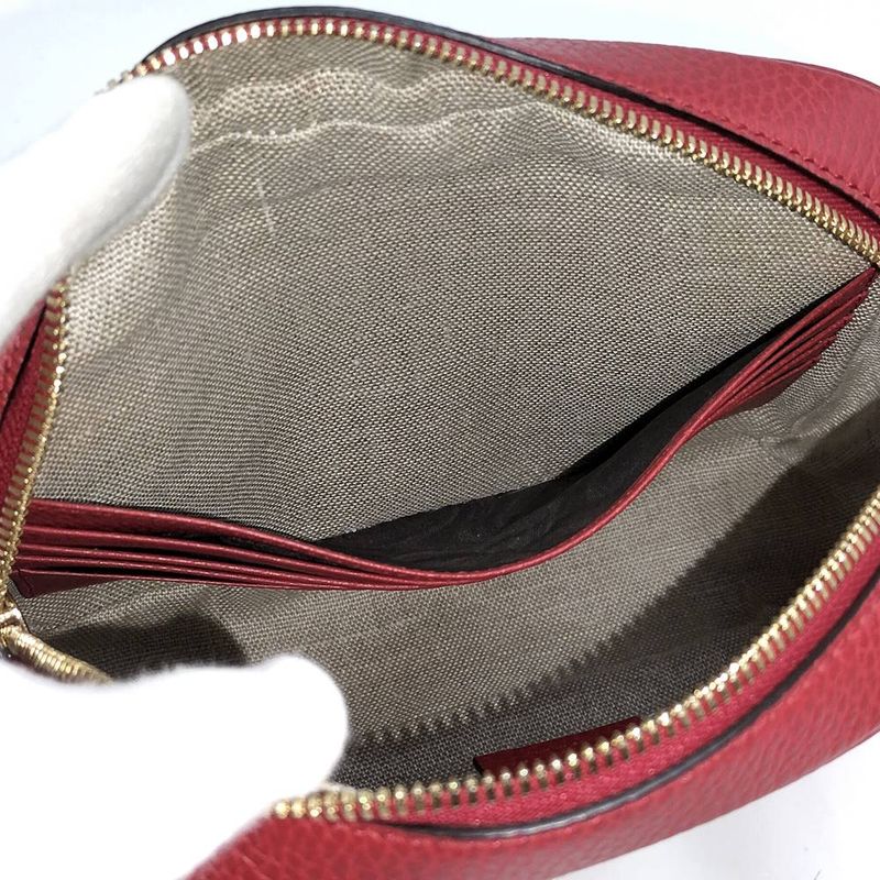 Gucci Shoulder Bag GG Canvas Leather Red Beige