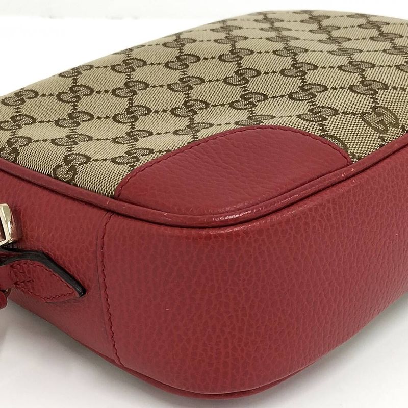 Gucci Shoulder Bag GG Canvas Leather Red Beige