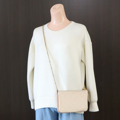 Louis Vuitton Pochette Double Zip Shoulder Bag Monogram Empreinte Beige